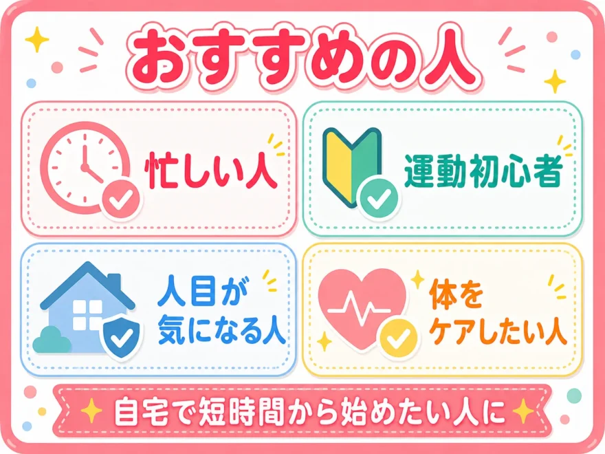 リーンボディがおすすめの人。忙しい人・運動初心者・人目が気になる人・体をケアしたい人の4タイプ